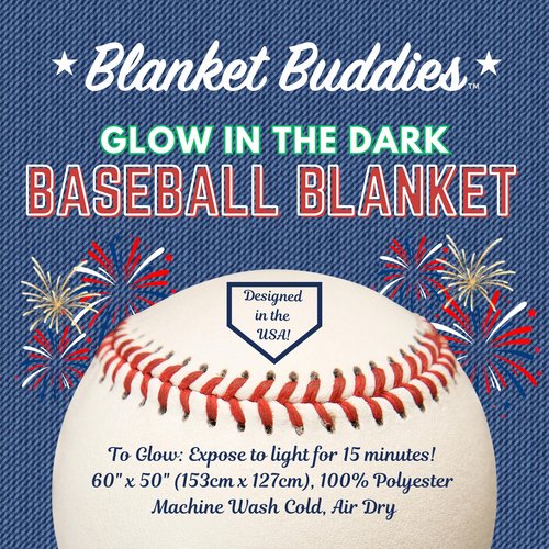 Blanket Buddies Baseball Throw Blanket: Glow in The Dark, Cozy, Soft, Warm Fleece Blanket for Boys and Girls, 50" x 60" (Navy)
