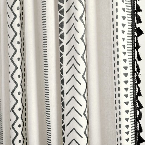 Lush Decor Hygge Boho Stripe Tassel Window Curtain Panel Pair, 52" W x 84" L, Black & White