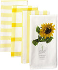 PERLLI Kitchen Dish Towels - 100% Cotton Absorbent Set of 4 | Yellow Lemon Print, 22.5 x 16 Inches