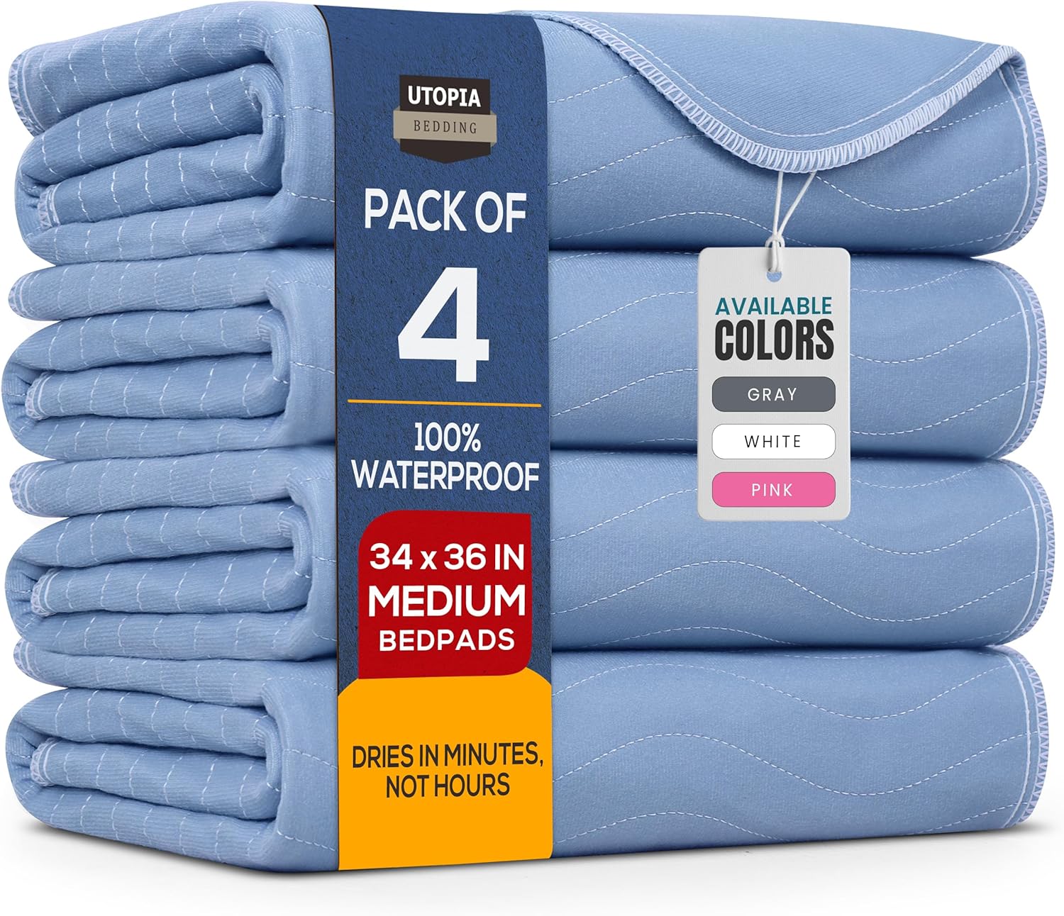 Utopia Bedding Washable Underpads - Waterproof Heavy Absorbency Bed Pads | 34" x 36" (Pack of 4) - Ideal for Adults, Kids, and Pets