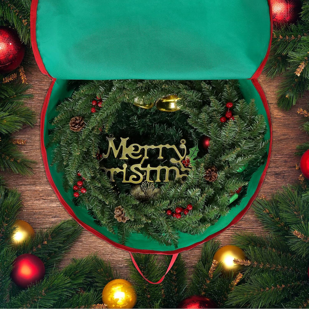 Regine Switzerland 2-Pack Christmas Wreath Storage Bags - Durable Handles & Double Zipper, 24” Green