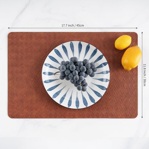 POLYTE Indoor/Outdoor Washable Geometric Vinyl Faux Leather Table Dining Placemats, Set of 4