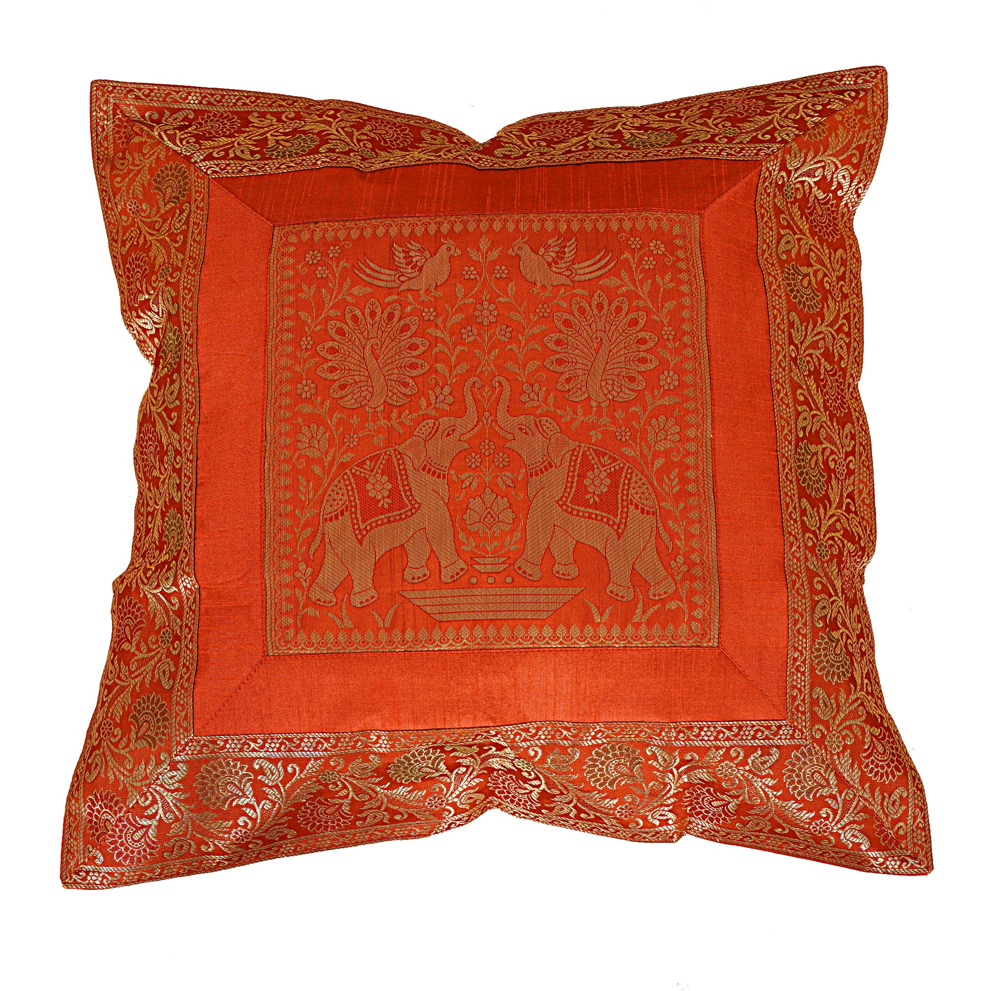 Shubhlaxmifashion Indian 10 Pcs 20x20 Inch 50x50 CM Elephant Banarsi Silk Indian Ethnic Bohemian Decorative Cushion Cover Handcrafted Patchwork Sari Throw Pillow Boho Decor Cushion Cover for GIF