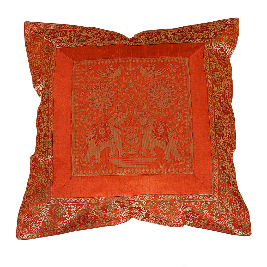 Shubhlaxmifashion Indian 10 Pcs 20x20 Inch 50x50 CM Elephant Banarsi Silk Indian Ethnic Bohemian Decorative Cushion Cover Handcrafted Patchwork Sari Throw Pillow Boho Decor Cushion Cover for GIF