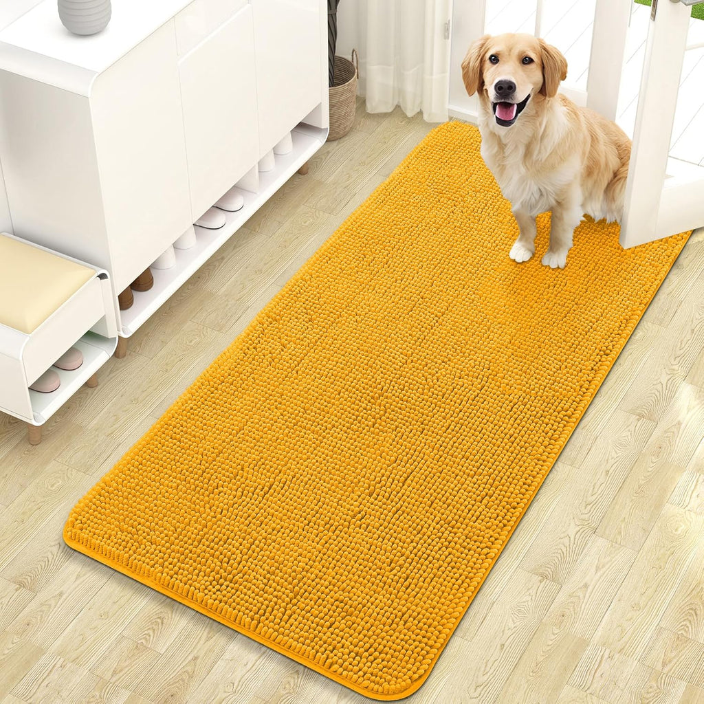 OLANLY Dog Door Mat - Absorbent Non-Slip Washable Doormat for Muddy Paws | 47x24 Golden Yellow
