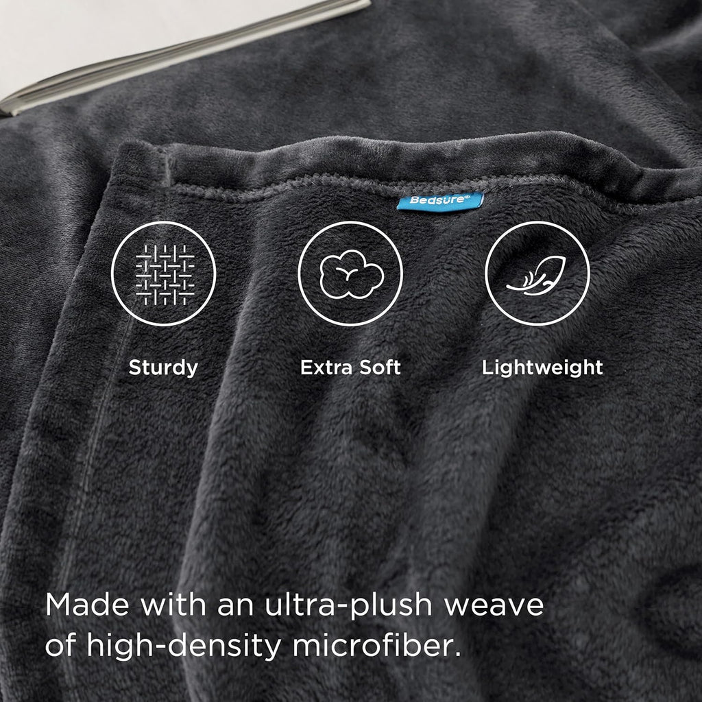 Bedsure GentleSoft Fleece Blanket - Soft, Lightweight, Plush Queen Size in Dark Grey | 90x90 Inches