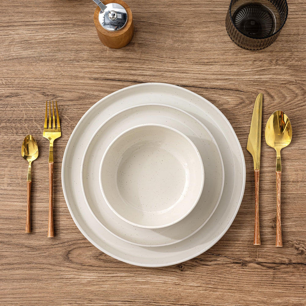 GBHOME 12-Piece Stoneware Dinnerware Set for 4 – Ribbed Ceramic Plates and Bowls, Scratch-Resistant, Microwave & Dishwasher Safe, Reactive Glaze