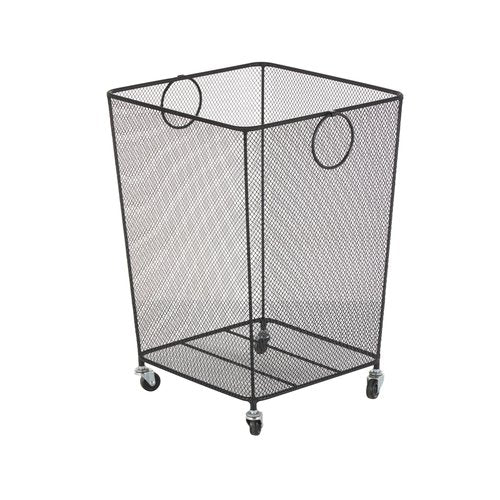 Deco 79 Metal Storage Basket Square Mesh Wire Rolling Laundry with Ring Handles, 17" x 16" x 24", Black