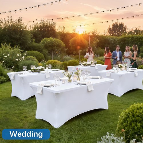Lemict 6FT White Table Cloth - 10 Pack Fitted Stretch Rectangle Spandex Tablecloth, Washable Table Cover for Party, Picnic, Wedding, Banquet, Birthday and Festival(30" x 72")