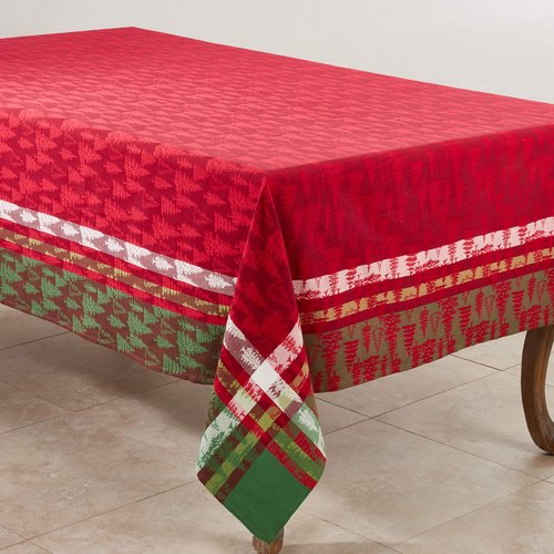 SARO LIFESTYLE Forêt Collection Plaid Christmas Tree Design Cotton Table Topper Tablecloth, 65" x 104", Multi