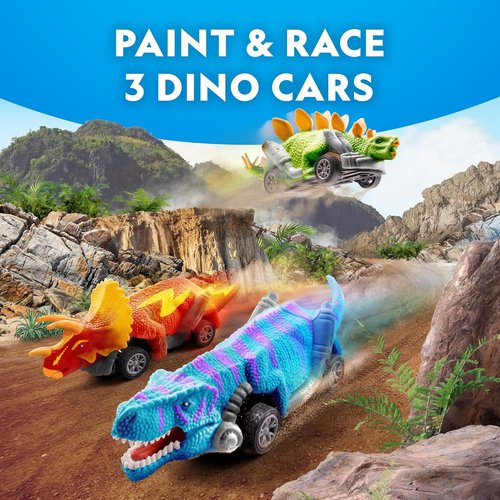 National Geographic Dinosaur Race Cars Craft Kit - Paint 3 Dino Cars with 6 Colors | Kids Arts & Crafts