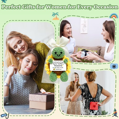 Positive Turtle Valentines Day Gifts for Women Men - Birthday Gift for Teen, Crochet Turtle Funny Gifts for Boy Girl Friend Sister Coworker, Emotional Support Inspirational Gift for Cheer Up