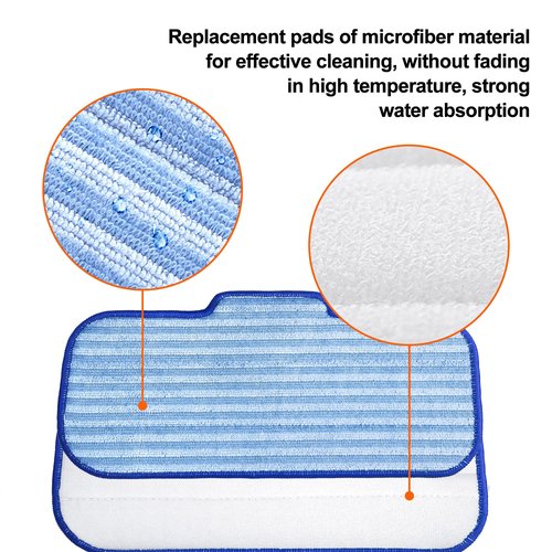 Newbealer 6 PCS Replacement Microfiber Pads for Steam Mops (NB603C NB602N) - Durable, Washable, and Reusable for Hardwood, Laminate, Tile, and Ceramic Flooring, Blue-White