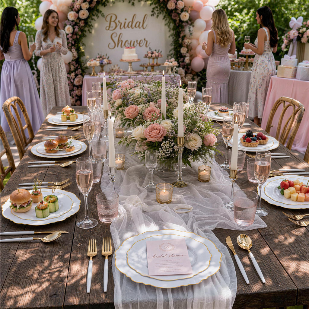 WDF 30Guest Gold Plastic Plates - High-end Baroque Design - 10.25&7.5in Wedding White and Gold Plates Disposable for Birthday/Baby Shower/Wedding/Party