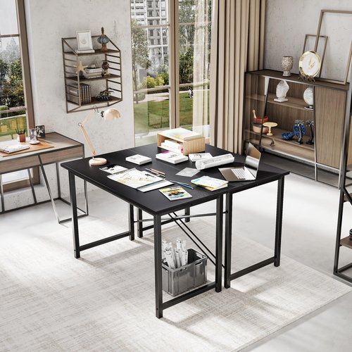 OLIXIS 47 Inch Computer Office Desk for Small Spaces, Writing Gaming Work Desk Modern Study Table with Storage Bag & Headphone Hook Home Bedroom, Black
