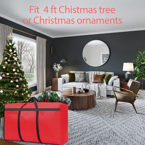 HikooLSS Christmas Tree Storage Bag - Heavy Duty 600D Oxford Fabric | 4Ft/5Ft Red Holder (39" X 12" X 24")