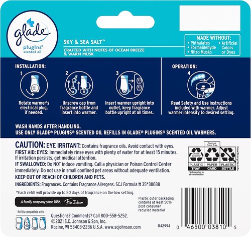 Glade PlugIns Refills Air Freshener - Scented Essential Oils for Home | Sky & Sea Salt, 3.35 Fl Oz, 5 Count