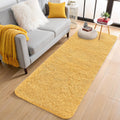 OLANLY Machine Washable 2x5 Runner Rug - Soft Fluffy Shaggy Indoor Carpet for Bedroom & Hallway | Mustard Yellow