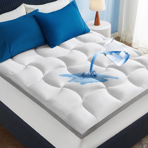 Bedsure Mattress Topper Queen - Pillow Top Queen Mattress Protector with 8-21 Inches Deep Pocket, 800 GSM Extra Thick Waterproof Bed Pad Fitted, Soft Cover Bed for Home, Bedroom, Hotel - White
