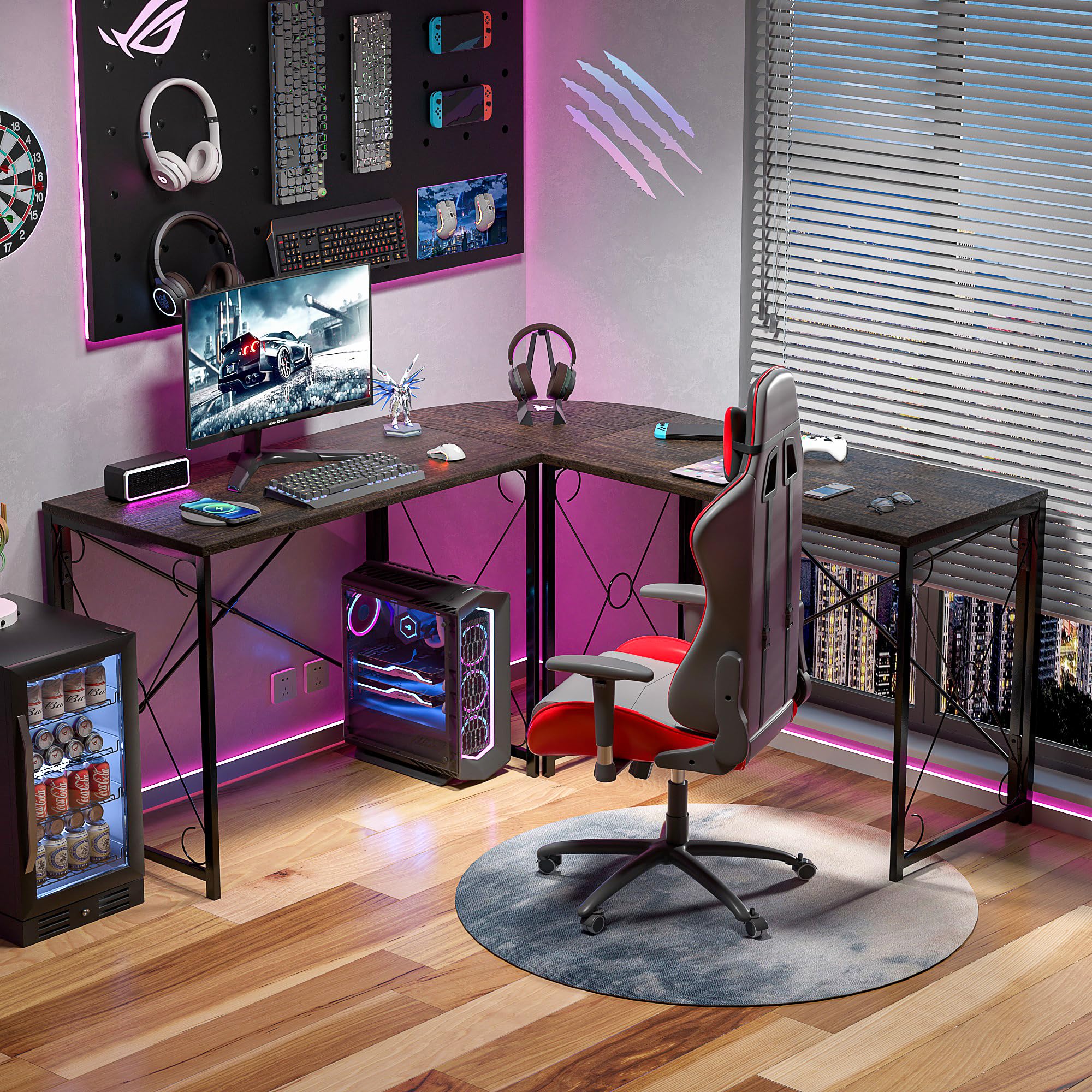VECELO 59" L Shaped Computer Desk, Corner Computer Desk, Sturdy Home Office Computer Table for Small Space, Writing Desk, Larger Gaming Desk Workstation,Oak Gray