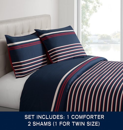 Nautica - Twin Comforter Set, Cotton Reversible Bedding with Matching Sham, Medium Weight for Year Round Use, Oeko-Tex Certified, Dorm Essentials (Mineola Navy)