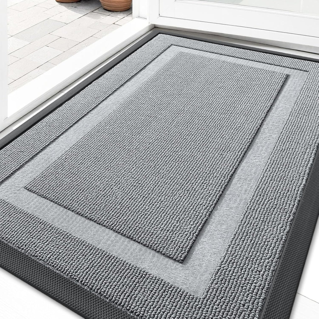 OLANLY Indoor Outdoor Front Door Mat - Waterproof All-Season Doormat | Sturdy Natural Rubber, 29.5x17, Ash Gray