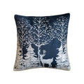 Creative Co-Op Square Cotton Velvet Printed Foil Pillow with Winter Scene and Piping, Color, Navy Blue White