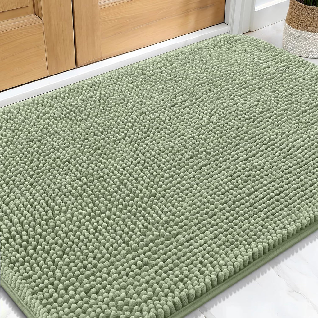 OLANLY Dog Door Mat - Absorbent Non-Slip Mud Mat for Indoor Use | 32x20, Quick Dry Chenille, Sage Green