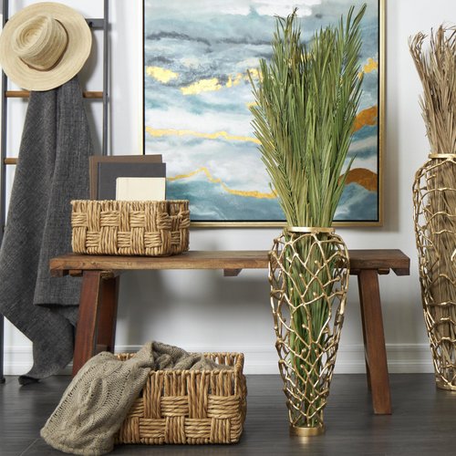 Deco 79 Dried Plant Palm Leaf Home Decor Natural Foliage Natural Dried Foliage with Feather Inspired Stems, Foliage for Decoration 4" x 1" x 43", Green