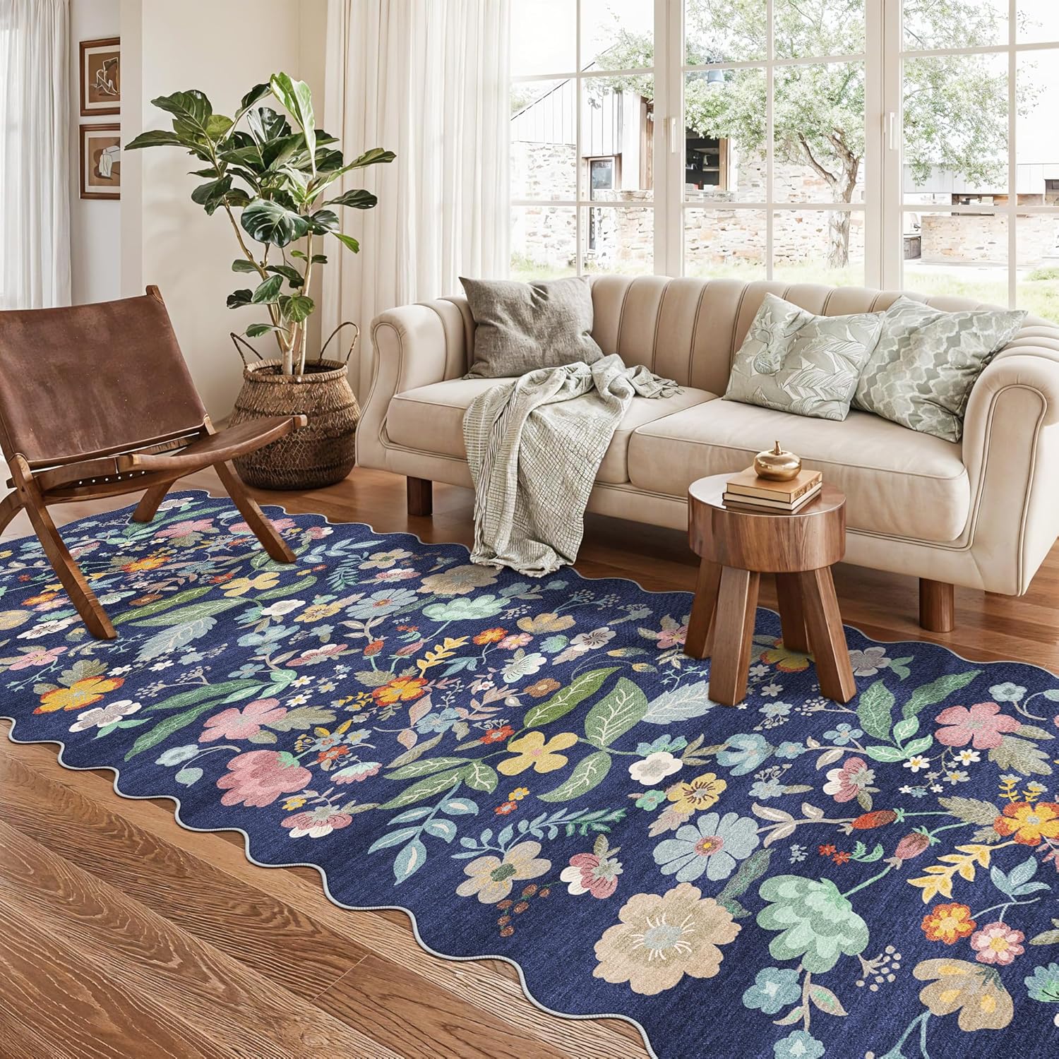 Skiennix 3x10 Long Hallway Runner Rug - Washable Floral Low-Pile Carpet for Entryway & Living Room | Purple
