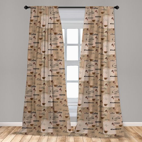 Ambesonne Coffee Curtains, Coffee Words Different Typographies Beans Cups on Abstract Vintage Backdrop, Window Treatments 2 Panel Set for Living Room Bedroom, Pair of - 28" x 63", Brown Black