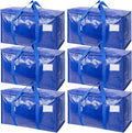 TICONN Extra Large Moving Bags - Heavy Duty Storage with Zippers & Handles | 6 Pack, Blue