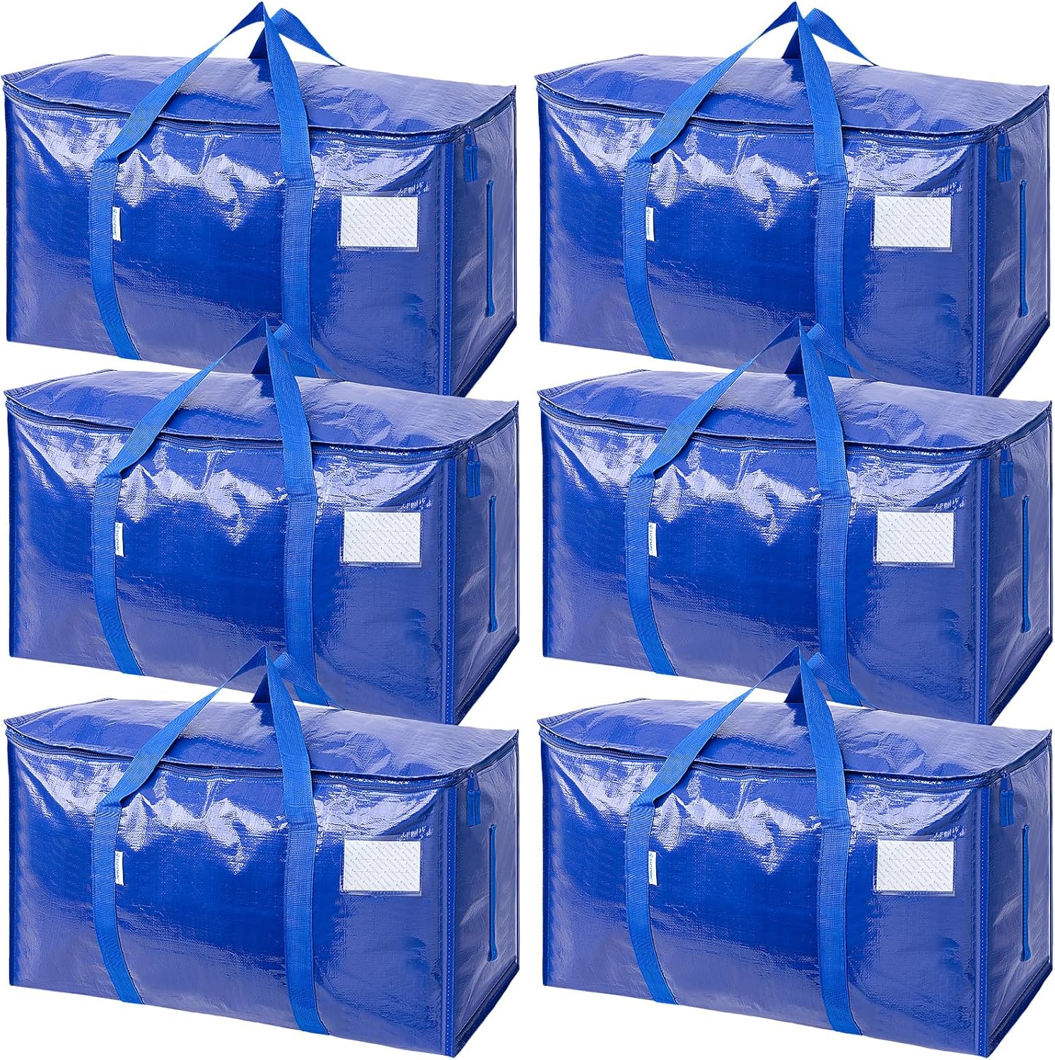 TICONN Extra Large Moving Bags - Heavy Duty Storage with Zippers & Handles | 6 Pack, Blue