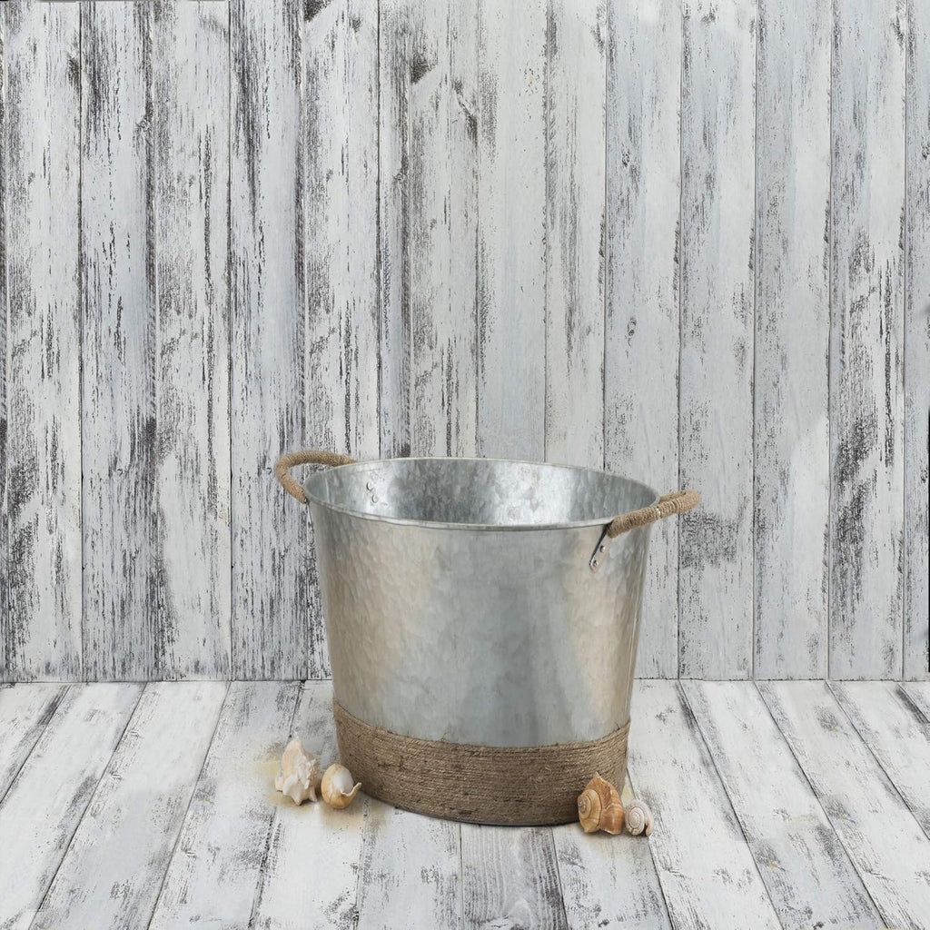 Twine Seaside Jute Rope Wrapped Farmhouse Galvanized Ice Metal Beverage Tub, Wine, Beer Bottle Bucket, 4.5 Gallons