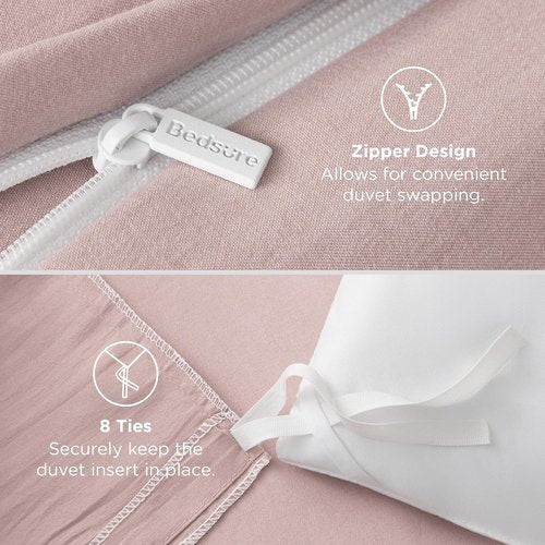 Bedsure King Size Duvet Cover Set - Extra Soft Rose Pink Prewashed Cotton-Like Polyester, 3 Pieces with Zipper Closure