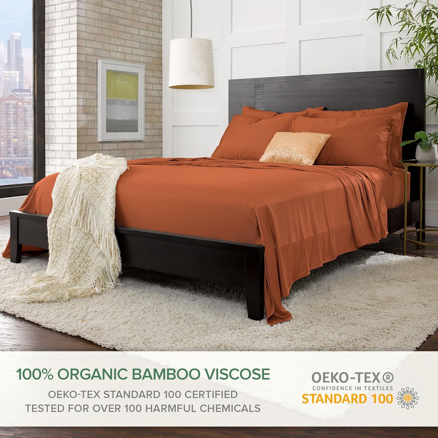 Pure Bamboo Split King Sheets - 100% Organic Viscose Bed Sheet Set, Soft & Cooling, Terracotta