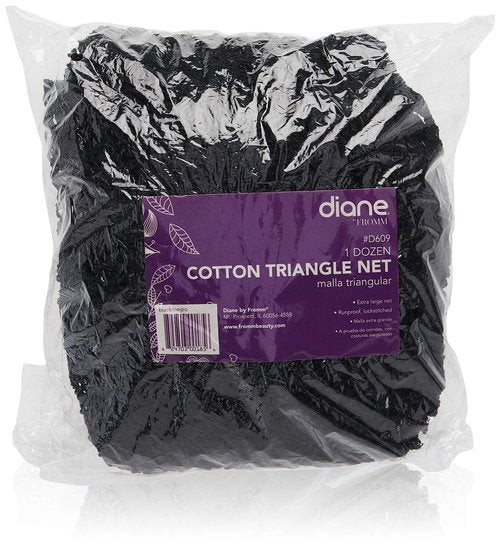 Diane Extra Large Cotton Triangle Hair Net for Salons, Home Styling, Curl Setting, Securing Hair in Place, and Protecting Hair While Drying or Sleeping (12 Pack)