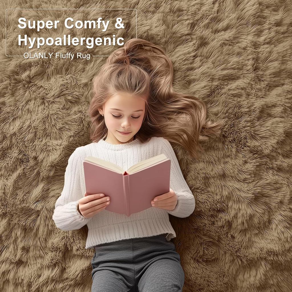 OLANLY Large Area Rug - Soft Fluffy Shaggy Carpet for Living Room & Bedroom | 5x7 Taupe Design