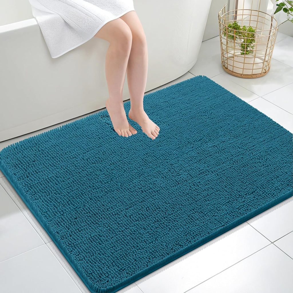 OLANLY Large Bathroom Rugs - Extra Soft Chenille Bath Mats | Quick-Dry, Machine Washable, 40x32, Peacock Blue