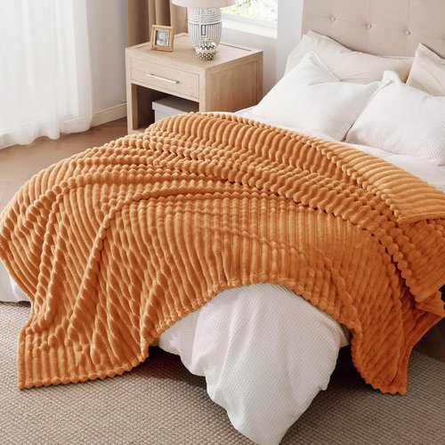 Bedsure GentleSoft California King Size Blanket - Cozy Orange Fleece Throw, 102x96 Inches