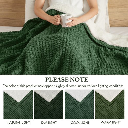 Madison Park Luxuriously Cozy Chenille Throw Blanket Waffle Weave Reversible Soft & Warm Sherpa Throw, Lightweight, Breathable Waffle Throw, Farmhouse Room Décor Summer Blanket, 50x60, Green