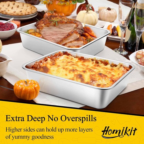Homikit Lasagna Pan Set - 3 Inch Deep 9x13 Stainless Steel Baking Dish | Heavy-Duty, Rustproof & Dishwasher Safe