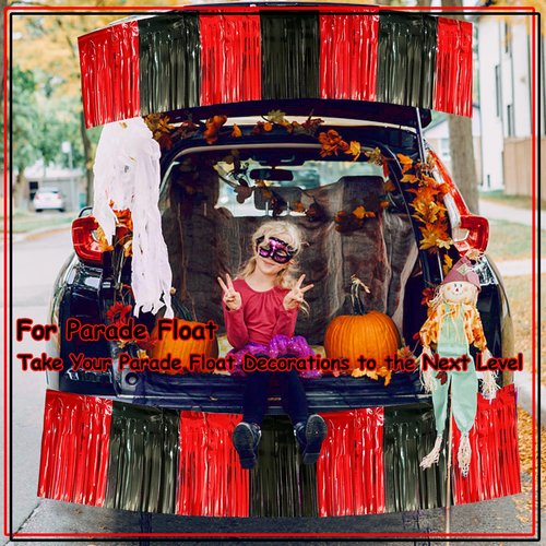 4 Pack 10 Feet Black Red Parade Floats Foil Fringe Garland Metallic Tinsel Streamers Banner Fringe Curtain Banner for Halloween Graduation Homecoming Birthday Party Decorations (Black, Red)
