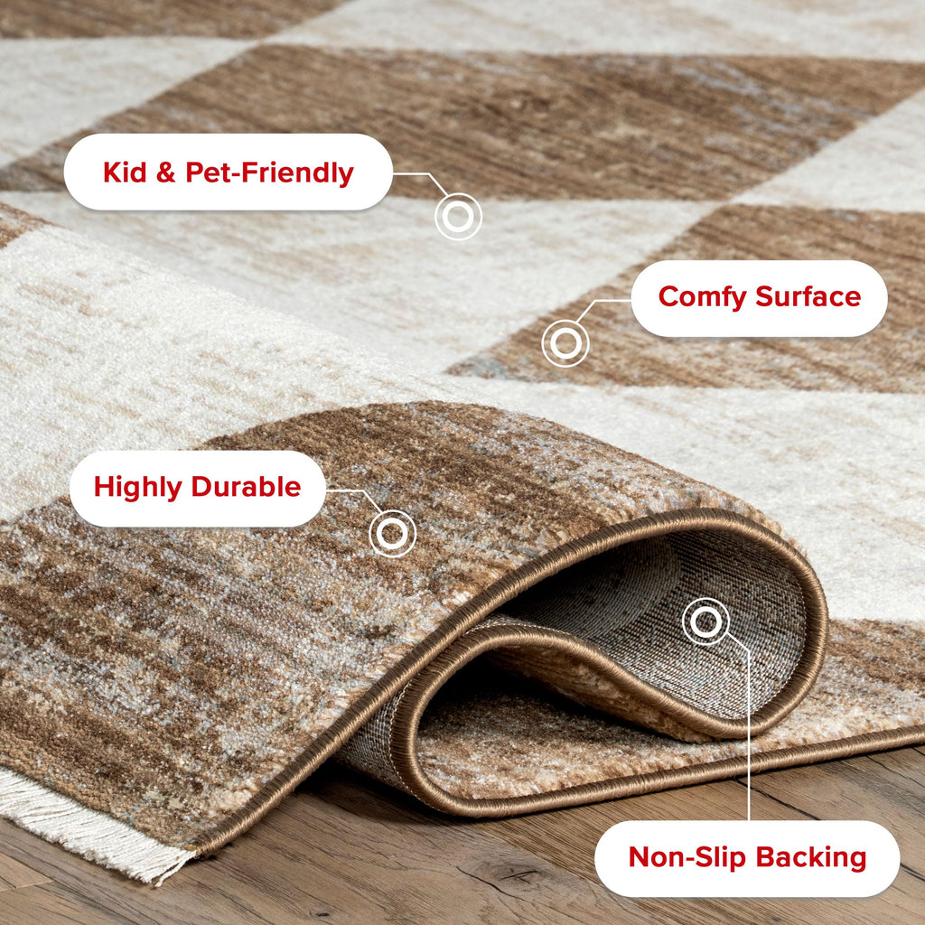 Nuloom Fringed Performance Meline Beige/Blue/Ivory, 2'8" x 7'10", Checkered, Soft and Cozy, High Traffic, Stain Resistant, Easy Clean, Durable Runner for Bedroom, Living Room, Dining, Den, Foyer