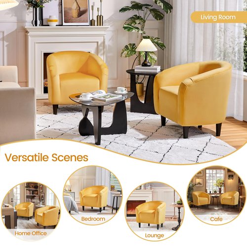 Yaheetech Accent Barrel Chair, Velvet Club Chair, Furry Sherpa Elegant Armchair with Cozy Soft Padded, Suitable for Living Room Bedroom Reception Room Office, Yellow