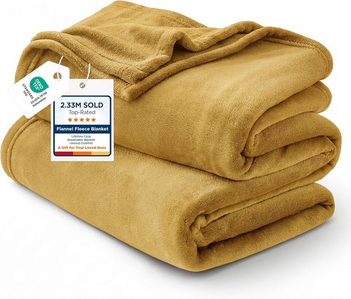 Bedsure GentleSoft Fleece Blanket - King Size Gold Yellow | Soft, Lightweight, Plush Microfiber, 108x90 Inches
