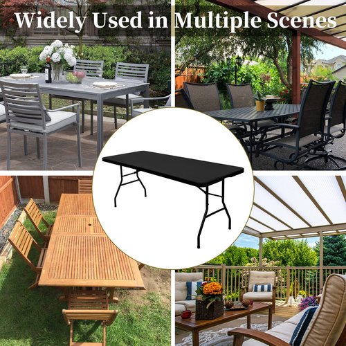 10 Pack Stretch Fabric Table Top Cap Cover, fits 8' Tables, Spandex Table Covers Washable Elastic Universal Rectangle Tablecloth Protector for Indoor Outdoor Party Picnic Wedding, Black, 30" W x 96" L