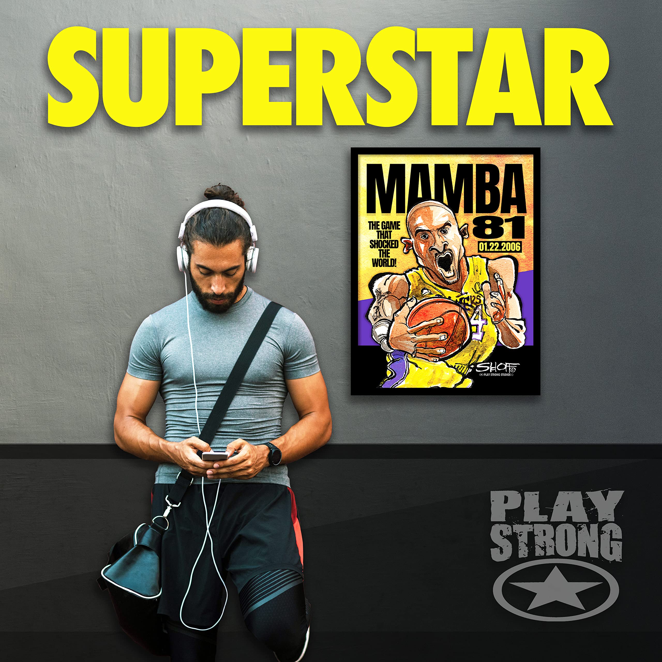 Play Strong Kobe Bryant MAMBA 81 Superstar Tribute 9x12 Inch Framed Fine Art Watercolor Print