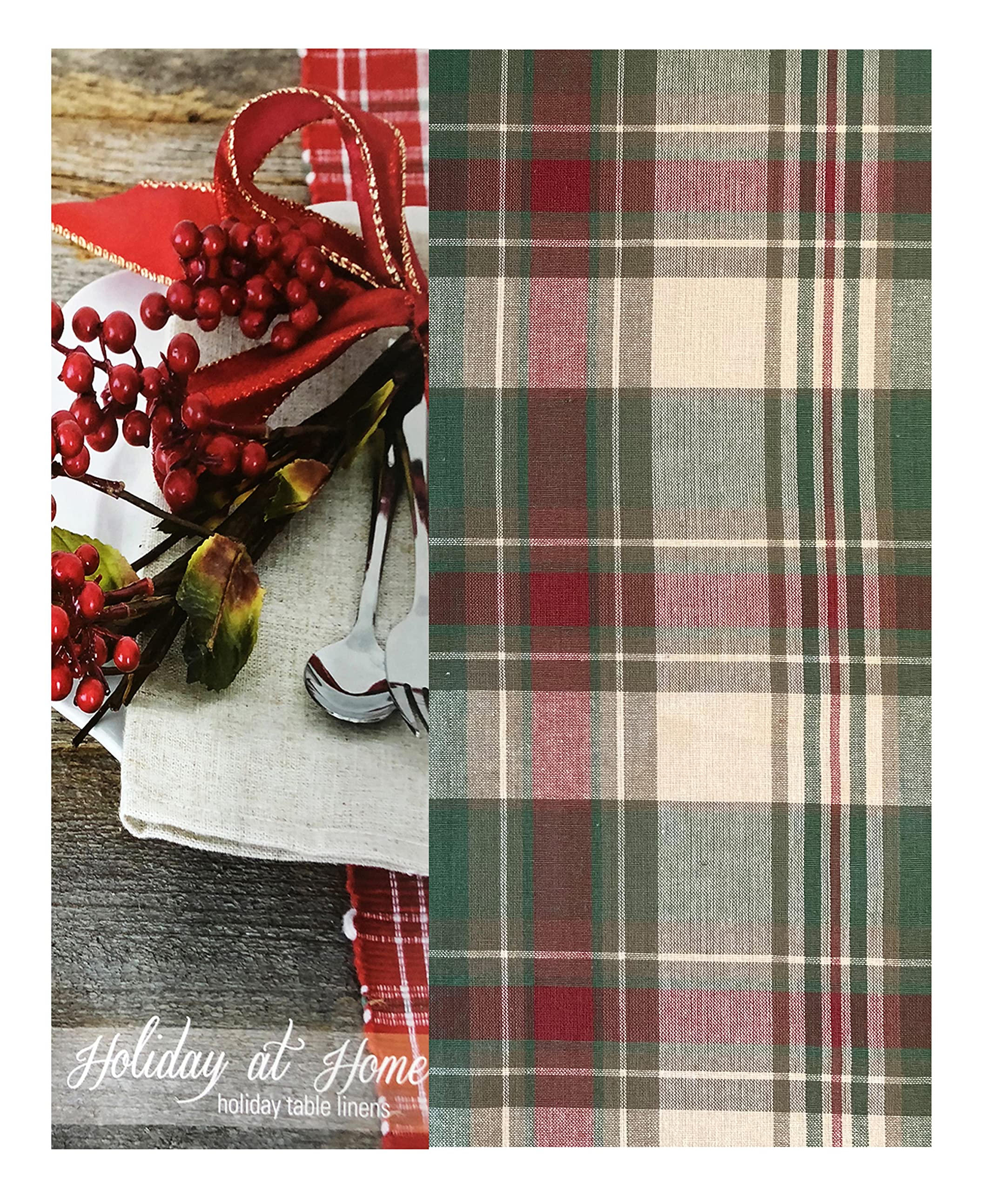 Trends Collection Christmas Cottage Plaid Cotton Weave Holiday Tablecloth, 60" x 102" Oblong/Rectangle