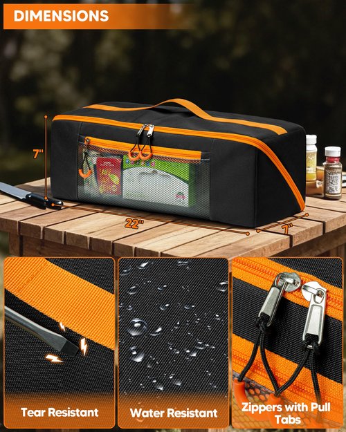 Marscamd 22” Grill Tool Storage Bag with Dual Inner Compartments, Wide-open Grill Utensil Storage Bag for Grill, Griddle and Barbecue Tools, Black (No Accessories)